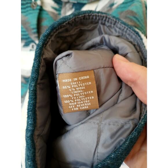 Victory Outfitters teal & gray thick flannel shacket quilted lining aztec print - Picture 6 of 7